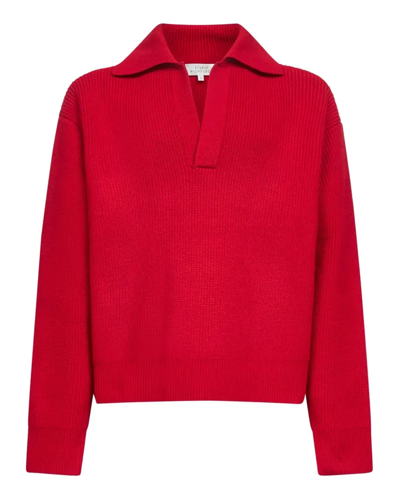 Studio Nicholson Gerippter Nash Pullover mit Poloshirtkragen - Rot Rot