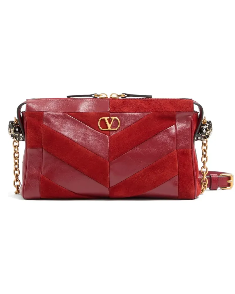 Valentino Garavani Panthea small shoulder bag in suede and nappa with Chevron pattern - Rot Rot