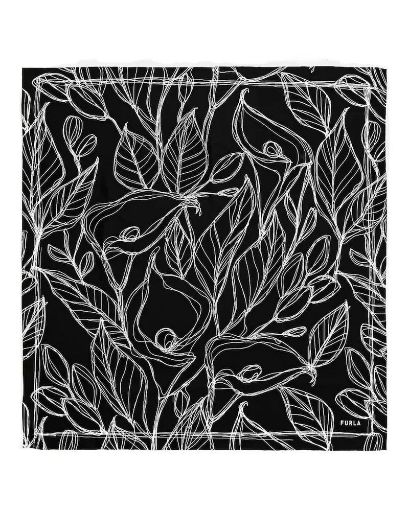 Furla Seidenschal mit Blumen-Print - Schwarz Schwarz