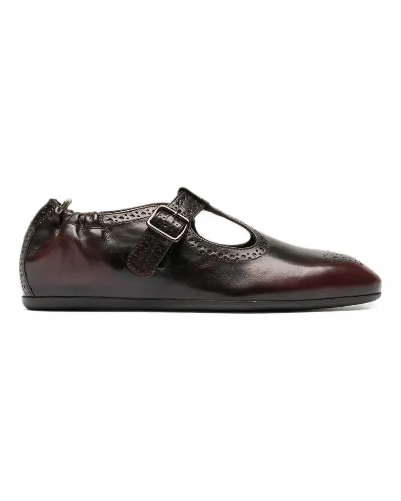 Officine Creative Italia T-bar perforated buckle-fastening ballet flats - Braun Braun