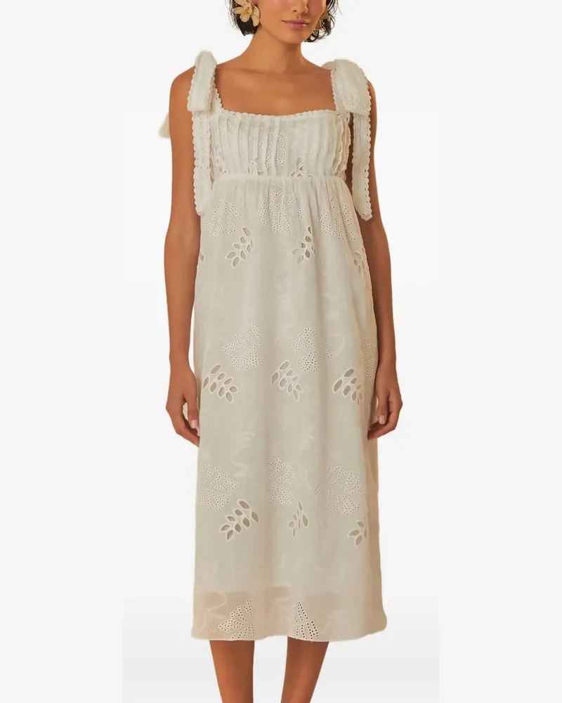 FARM Rio Besticktes Midikleid mit Schleifenverschluss - Weiß Weiß