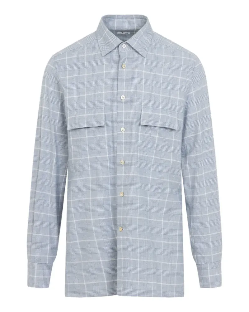 Kiton Kariertes Hemd mit Klappentasche - Blau Blau