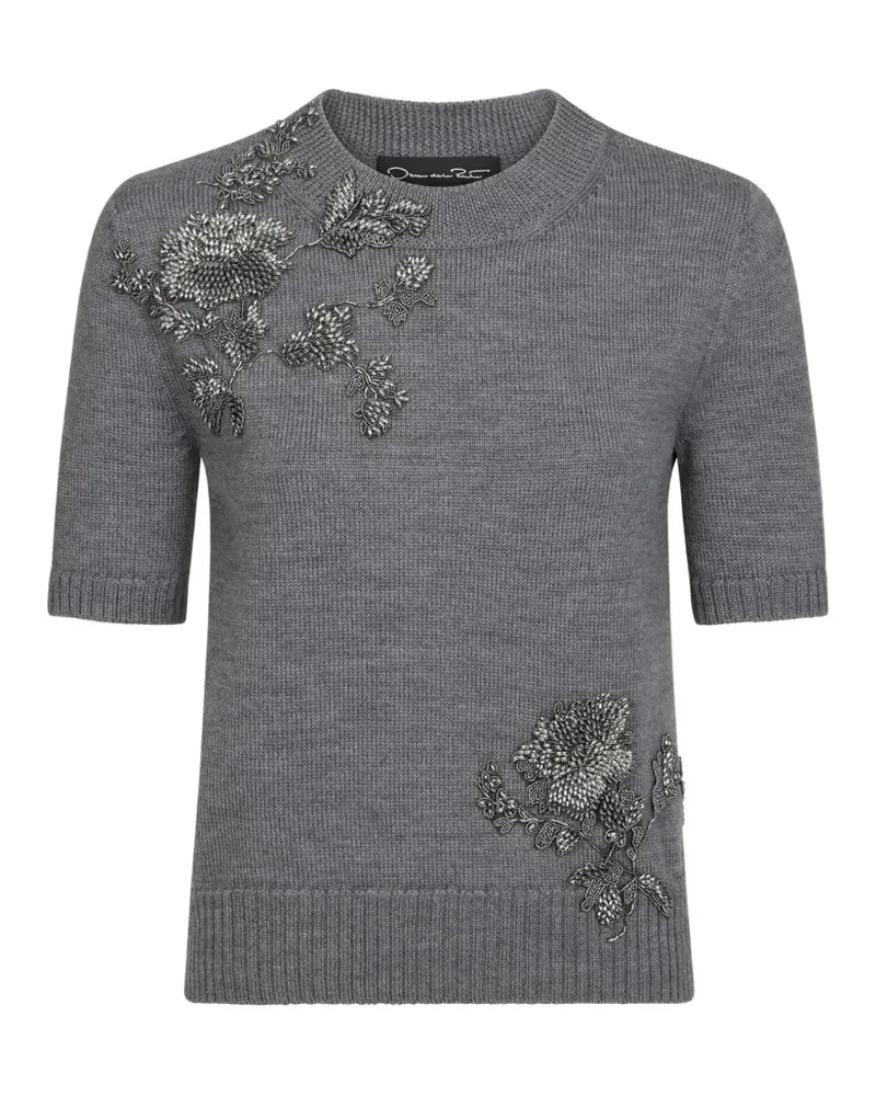 Oscar de la Renta Pullover mit Pfingstrosen-Stickerei - Grau Grau