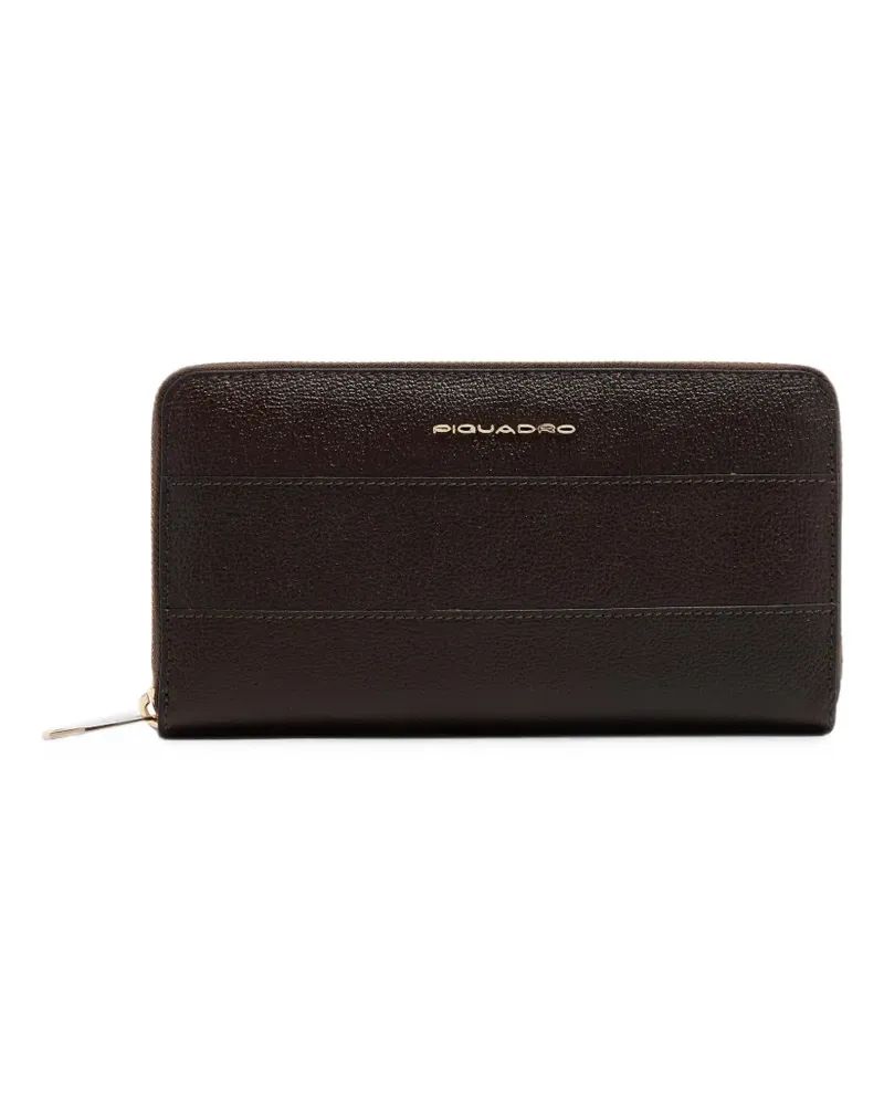 Piquadro logo-plaque zip-around wallet - Braun Braun