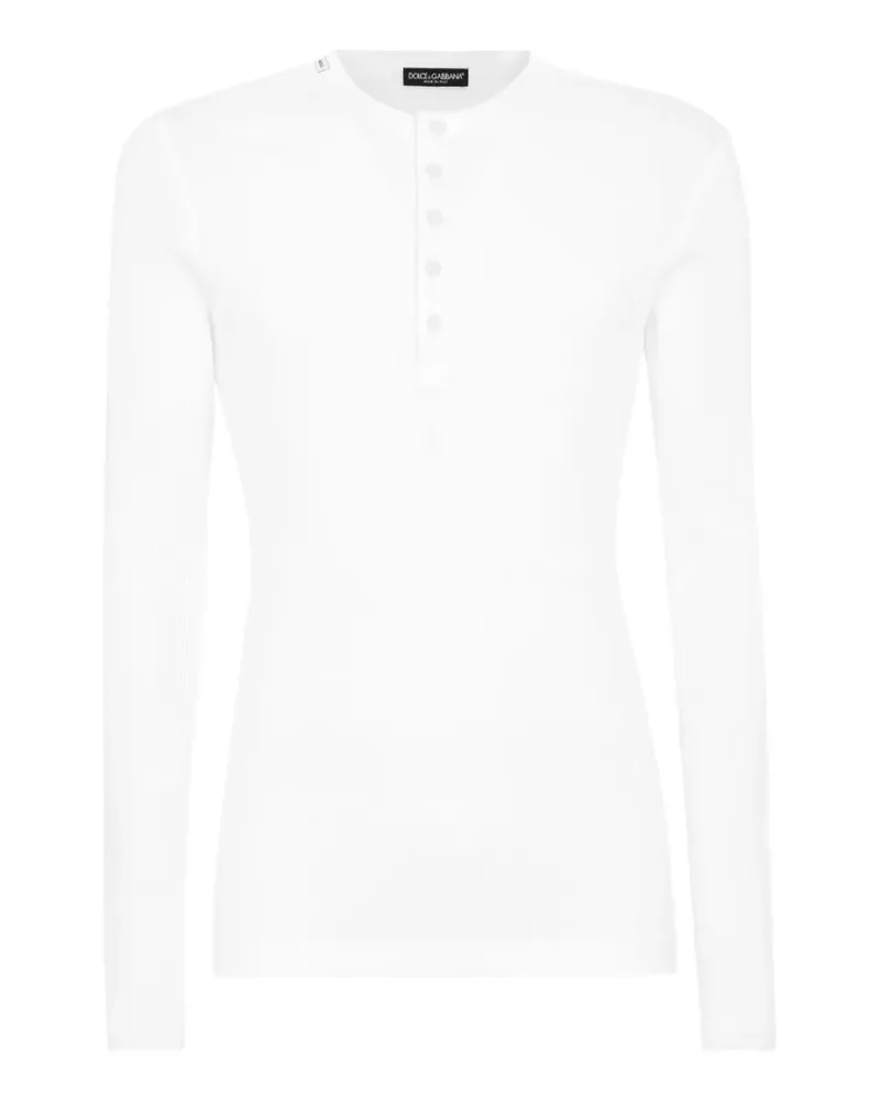 Dolce & Gabbana Rippstrick-Pullover aus Baumwolle mit Henley-Ausschnitt - Weiß Weiß