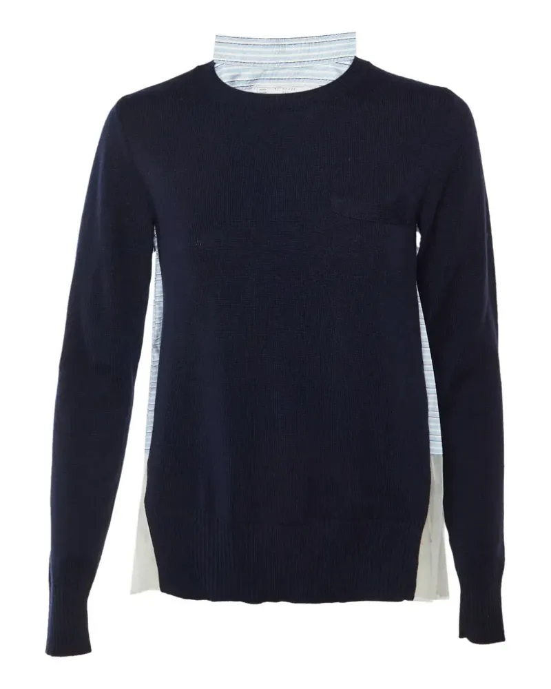 Sacai striped mesh-detail sweater - Blau Blau