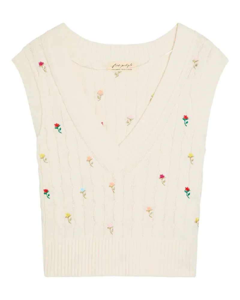 Free People Plumeria cable-knit floral-embroidered vest - Nude Nude