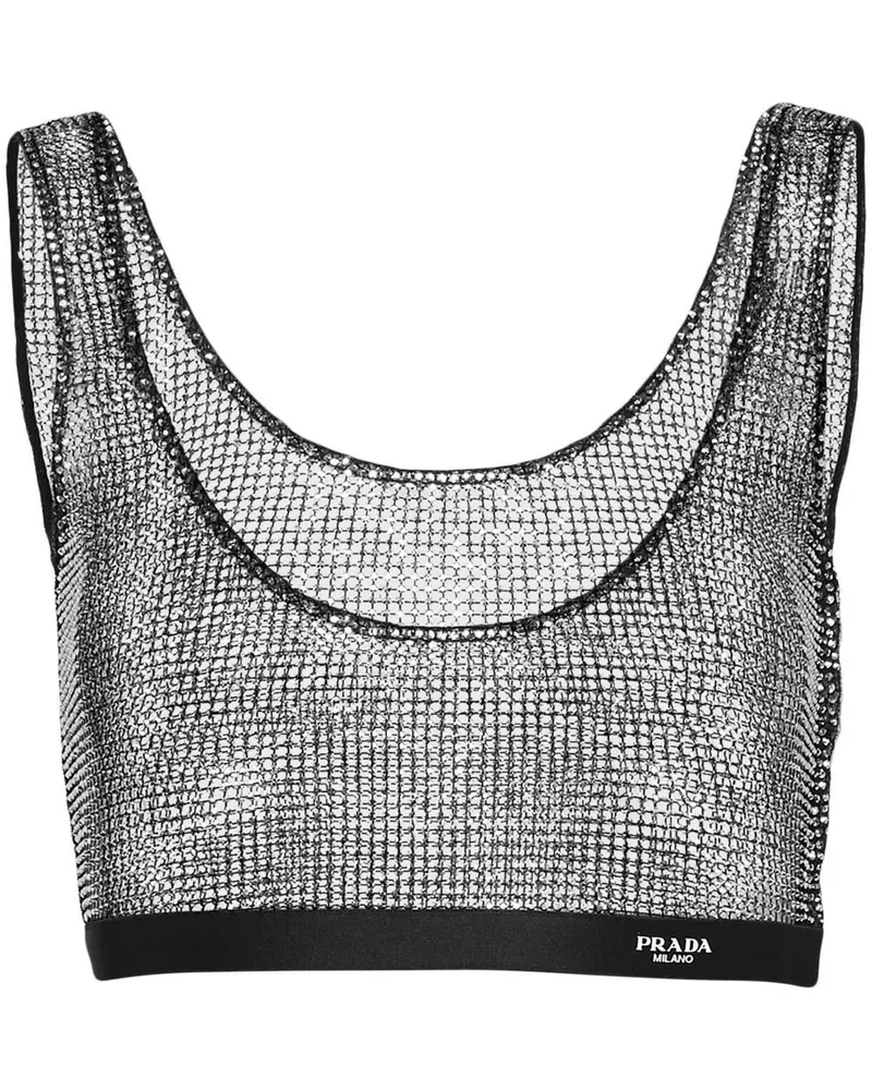 Prada Cropped-Oberteil aus Mesh mit Strass Silber