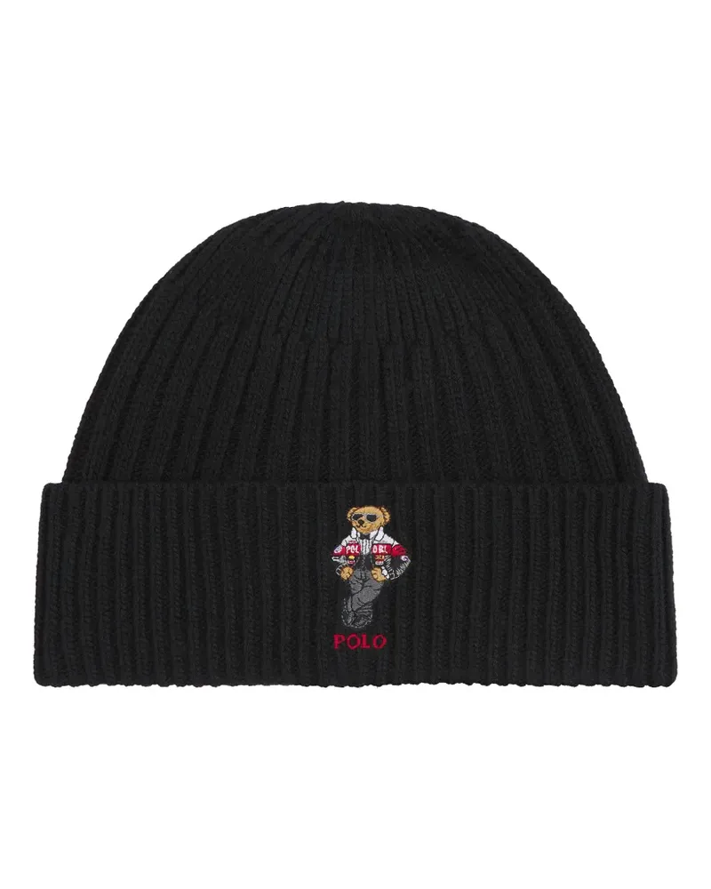 Ralph Lauren Gerippte Beanie mit Teddy - Schwarz Schwarz
