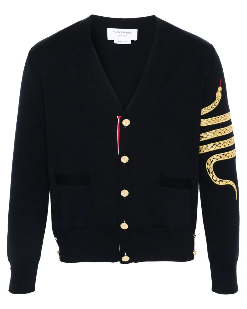Thom Browne 4-Bar Cardigan mit Schlangen-Motiv - Blau Blau