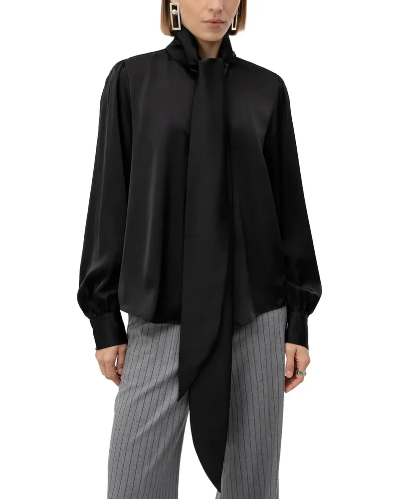 HUGO BOSS Klassische Bluse aus Satin mit Burnout-Print - Schwarz Schwarz