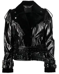 Philipp Plein Lederjacke mit Shearling-Kragen Schwarz