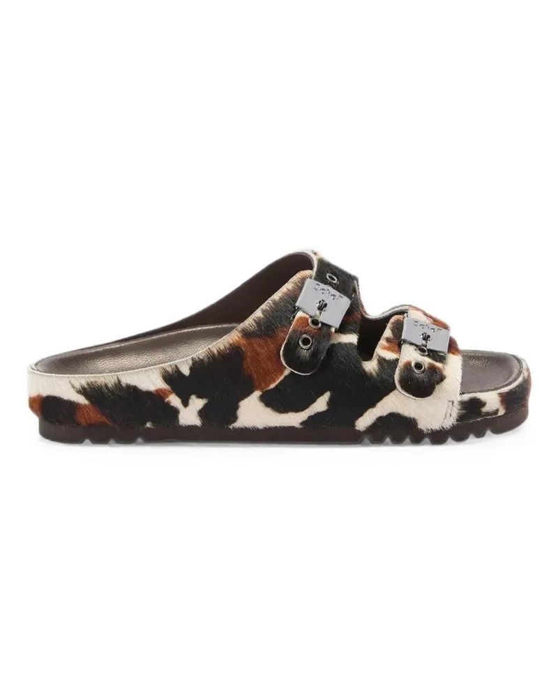 Scholl Flache Sandalen mit Kuh-Print und Schnallenverschluss - Braun Braun