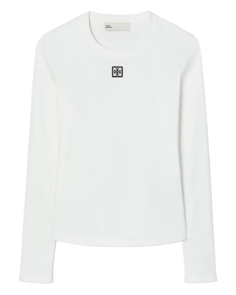 Tory Burch Geripptes T-Shirt mit Logo - Weiß Weiß