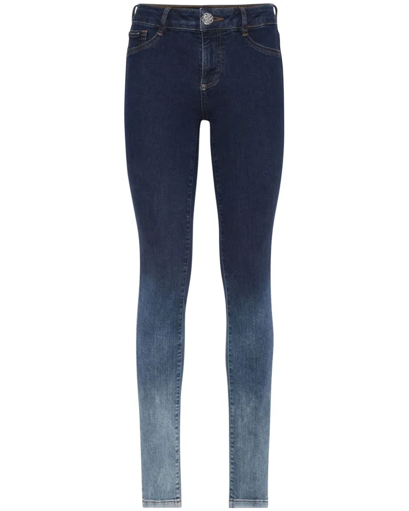 Philipp Plein Skinny-Jeans mit Logo-Applikation Blau