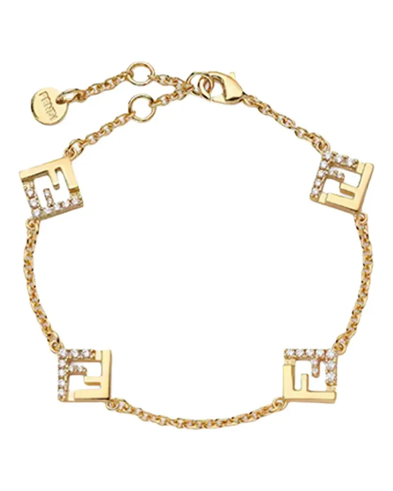 Fendi FF logo crystal-embellished bracelet - Gold Gold