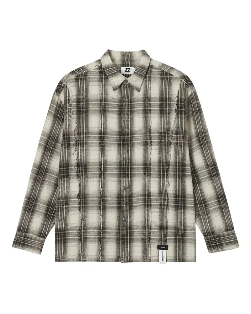 Izzue frayed-detailing check-pattern shirt - Nude Nude