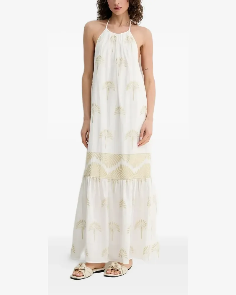 Simona Corsellini Neckholder-Maxikleid mit Palmen-Print - Weiß Weiß