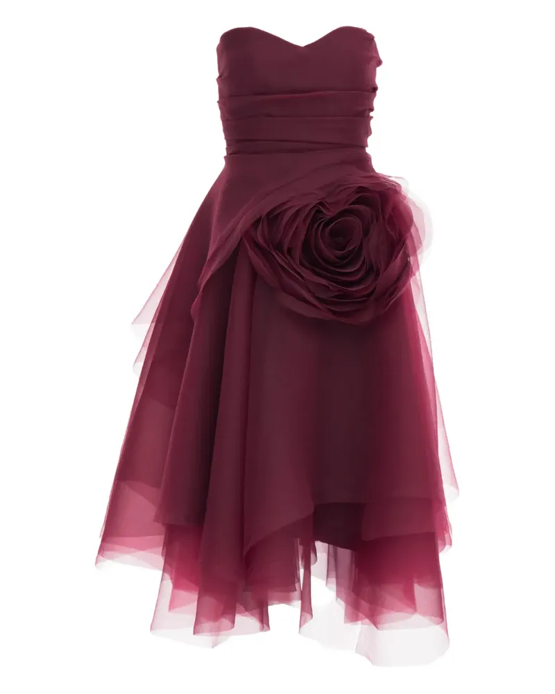 Ana Radu floral-appliqué strapless dress - Rot Rot