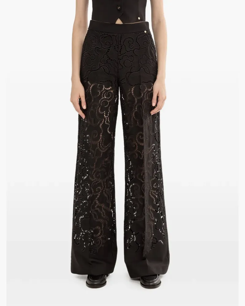 NISSA floral-embroidered trousers - Schwarz Schwarz