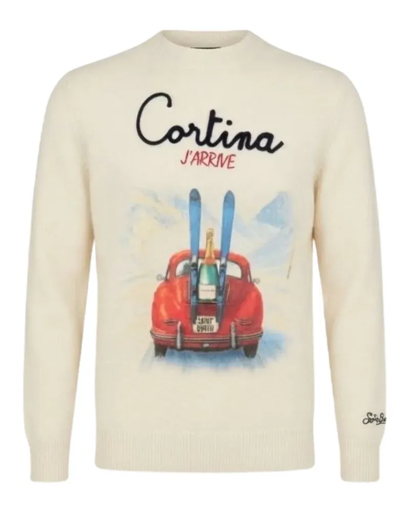 MC2 Saint Barth Heron Pullover aus Woll-Kaschmirgemisch mit Cortina J'Arrive-Intarsie und Stickerei - Nude Nude