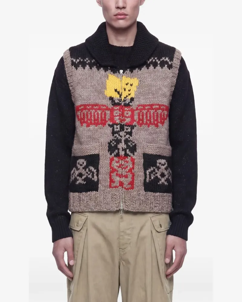 KAPITAL knit totem pole zip vest - Braun Braun