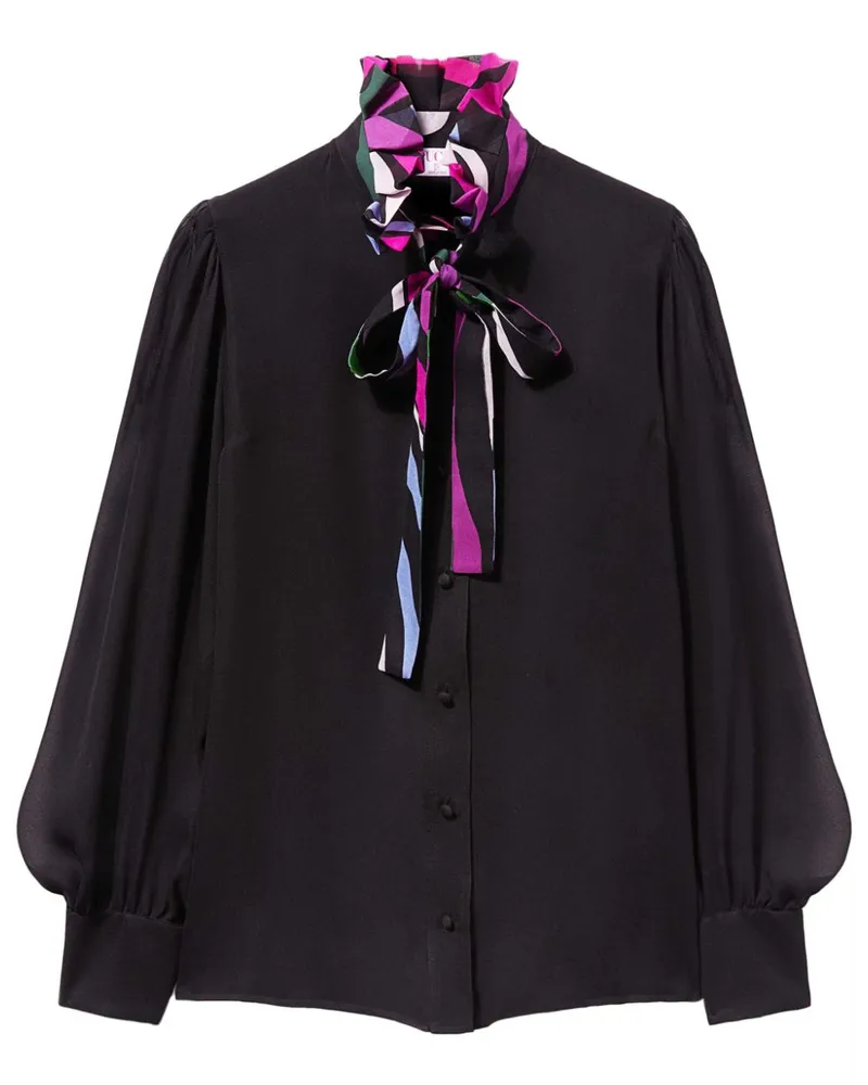 Emilio Pucci Seidenhemd mit Logo-Print - Schwarz Schwarz