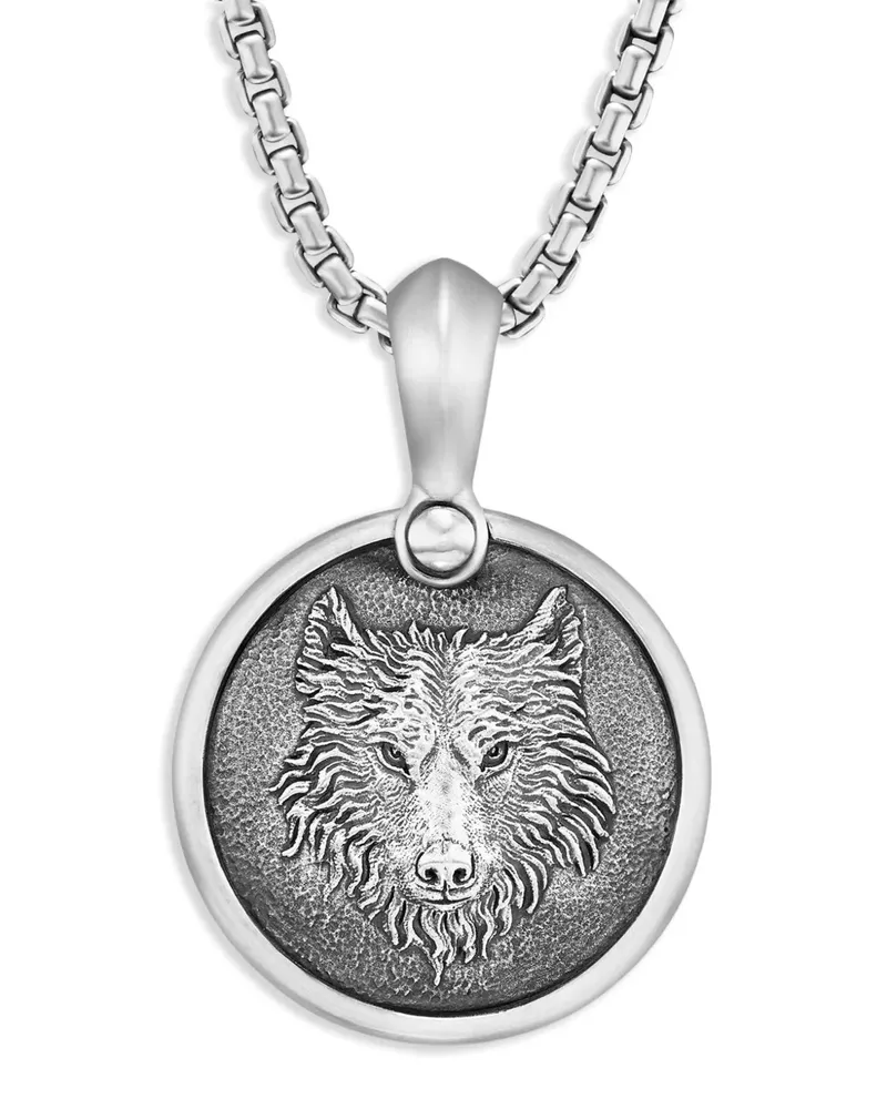 David Yurman Petrvs Wolf Sterlingsilber-Amulett mit Diamanten (21mm) - Grau Grau