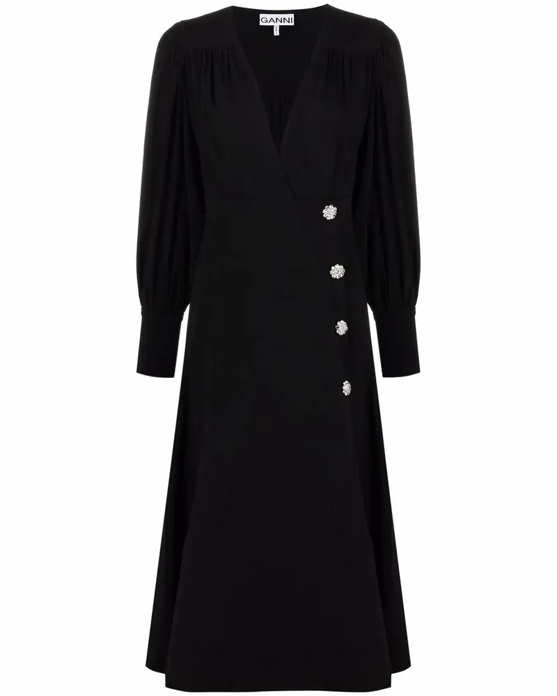 Ganni Wickelkleid mit V-Ausschnitt - Schwarz Schwarz