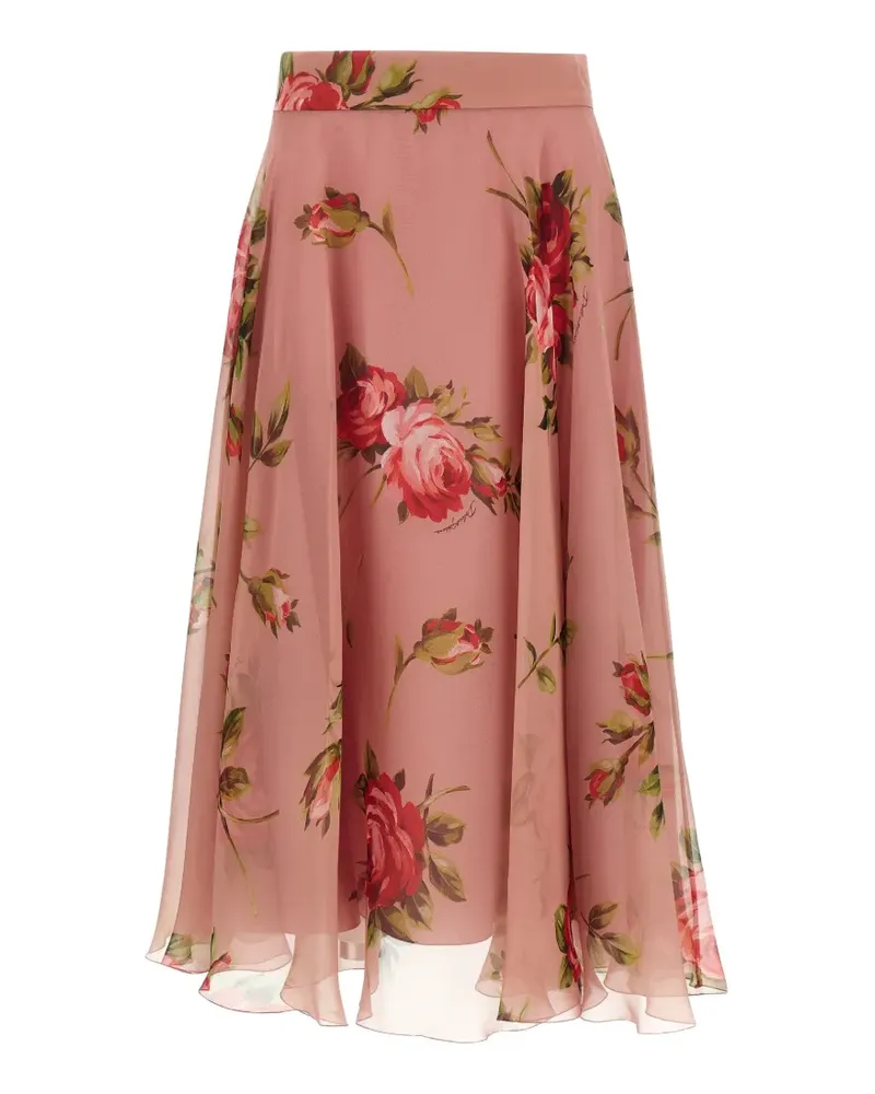 Dolce & Gabbana rose-print chiffon midi skirt - Rosa Rosa