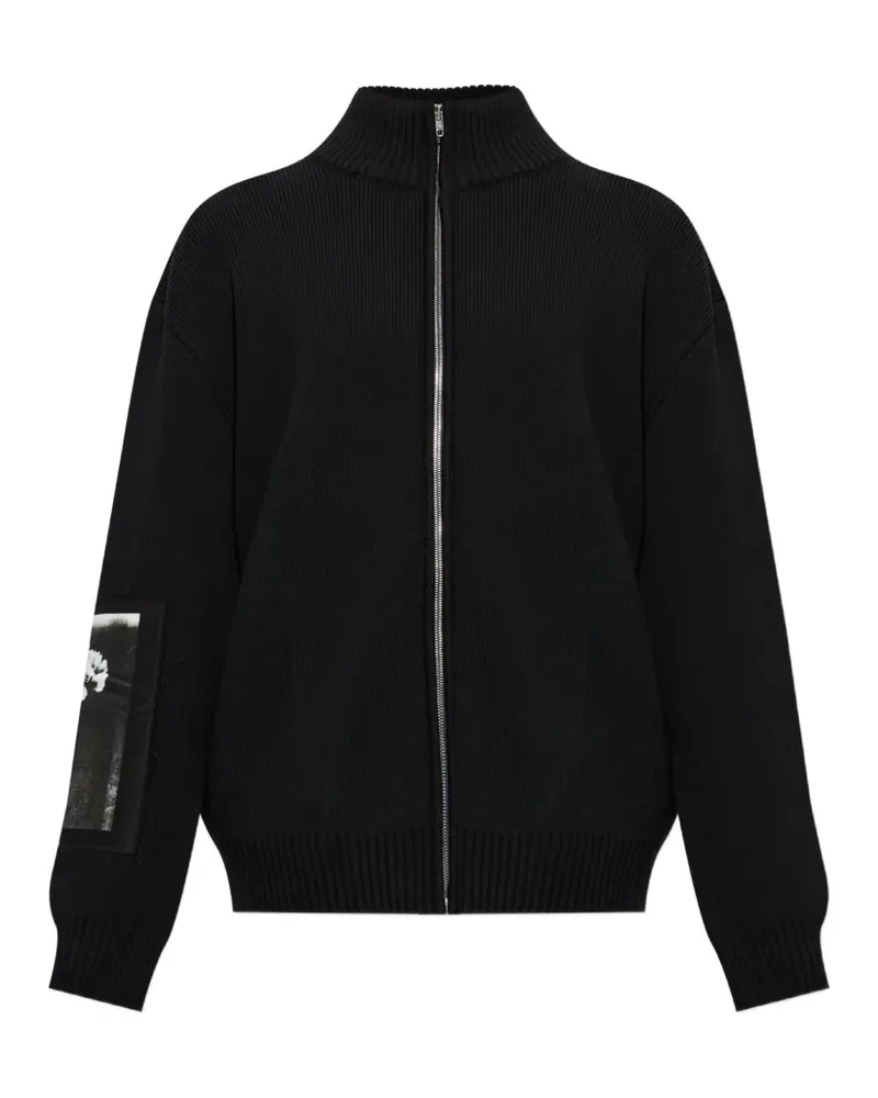 Balenciaga Gerippter Cardigan mit Logo-Patch - Schwarz Schwarz
