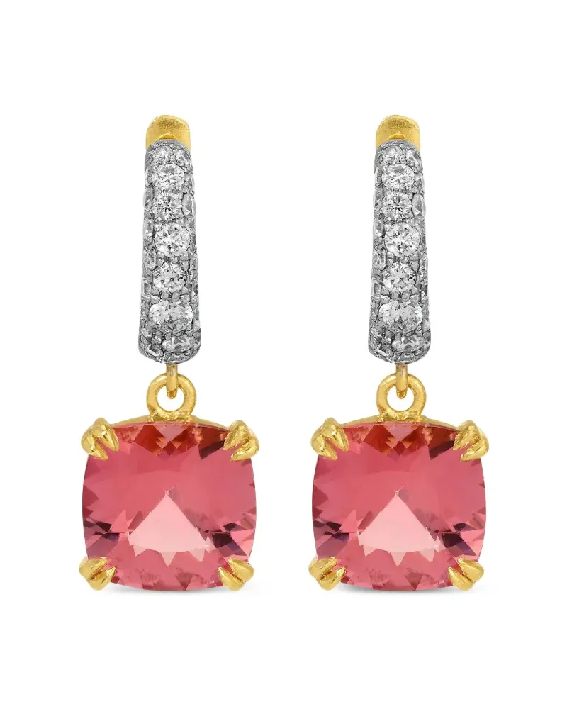 Octavia Elizabeth 18kt Cobblestone Gelbgoldcreolen mit Diamanten und Morganit Gold