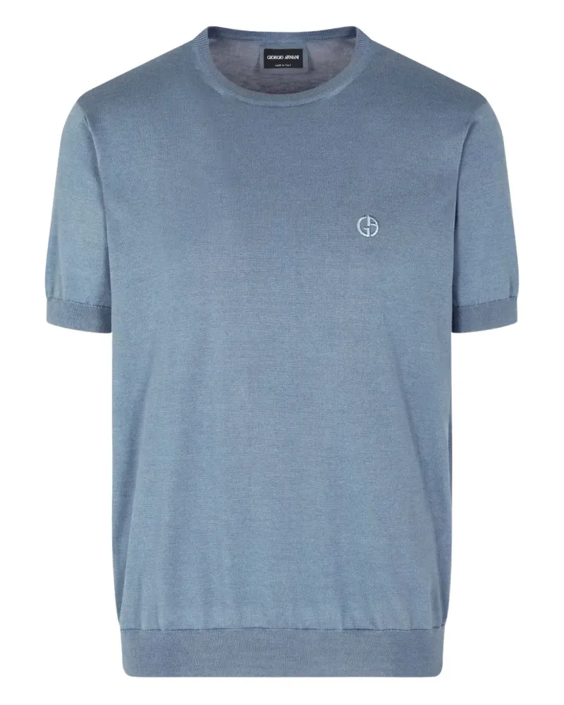 Giorgio Armani Gestricktes T-Shirt mit Logo-Stickerei - Blau Blau