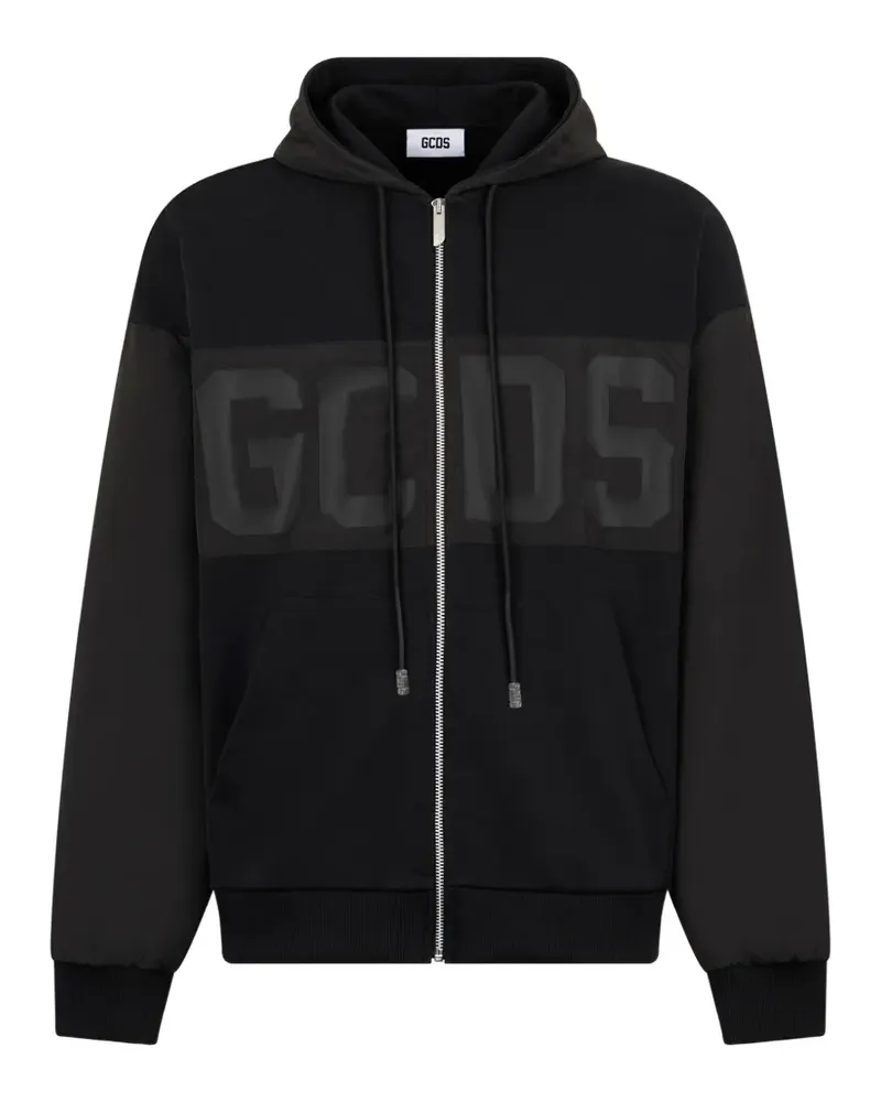 GCDS logo-detail zip-up cotton hoodie - Schwarz Schwarz