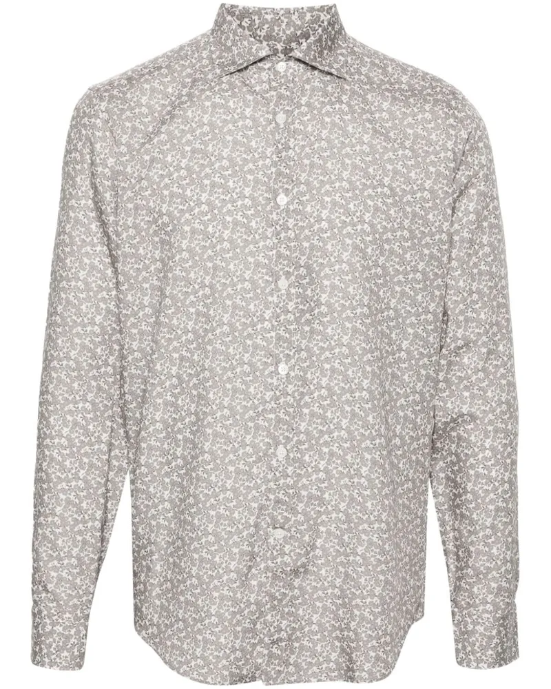 Canali Popeline-Hemd mit Blumen-Print - Weiß Weiß