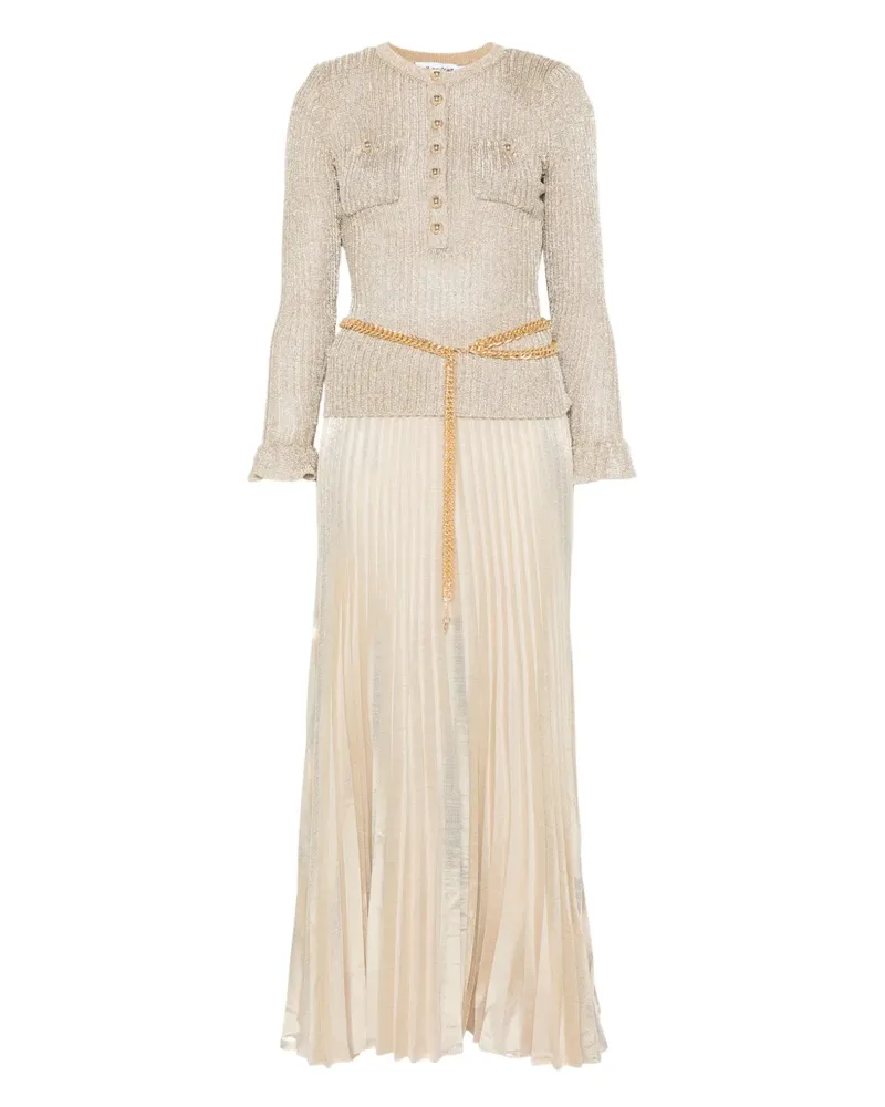 Self-Portrait Geripptes Lurex-Maxikleid - Gold Gold