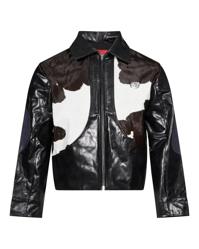 KidSuper Lederjacke mit Kuh-Print - Schwarz Schwarz