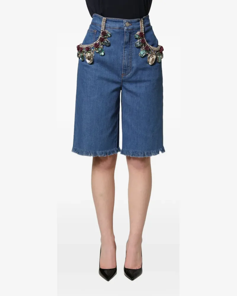 Dolce & Gabbana Ausgefranste Joggingshorts mit Verzierung - Blau Blau