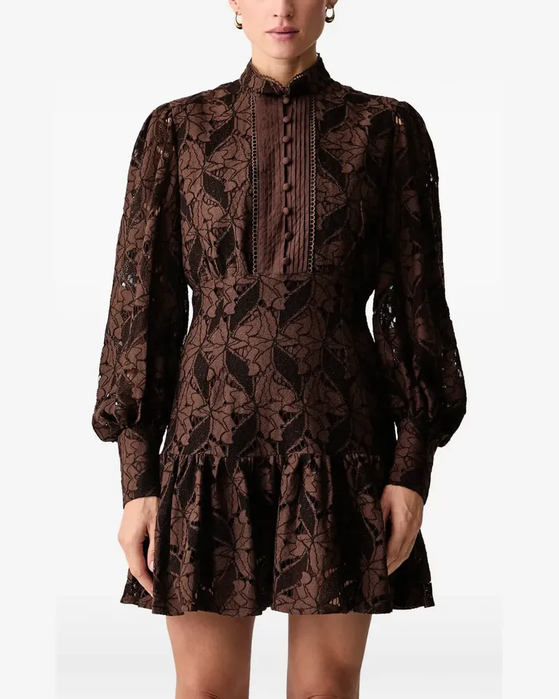 Bardot Gerüschtes Minikleid aus Guipure-Spitze - Braun Braun