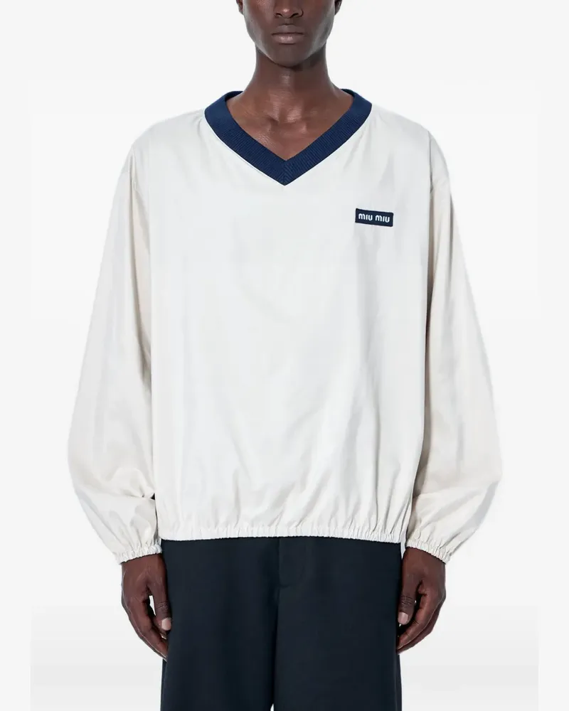 Miu Miu logo-patch V-neck sweater - Nude Nude