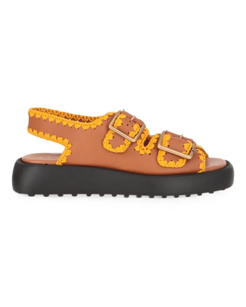 TOD'S crochet-trim buckle-fastening flat sandals - Braun Braun