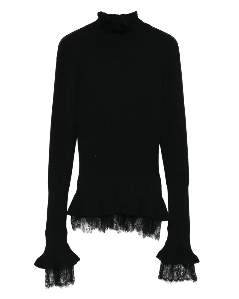 Ermanno Scervino Gerüschter Pullover mit Spitzenbesatz - Schwarz Schwarz