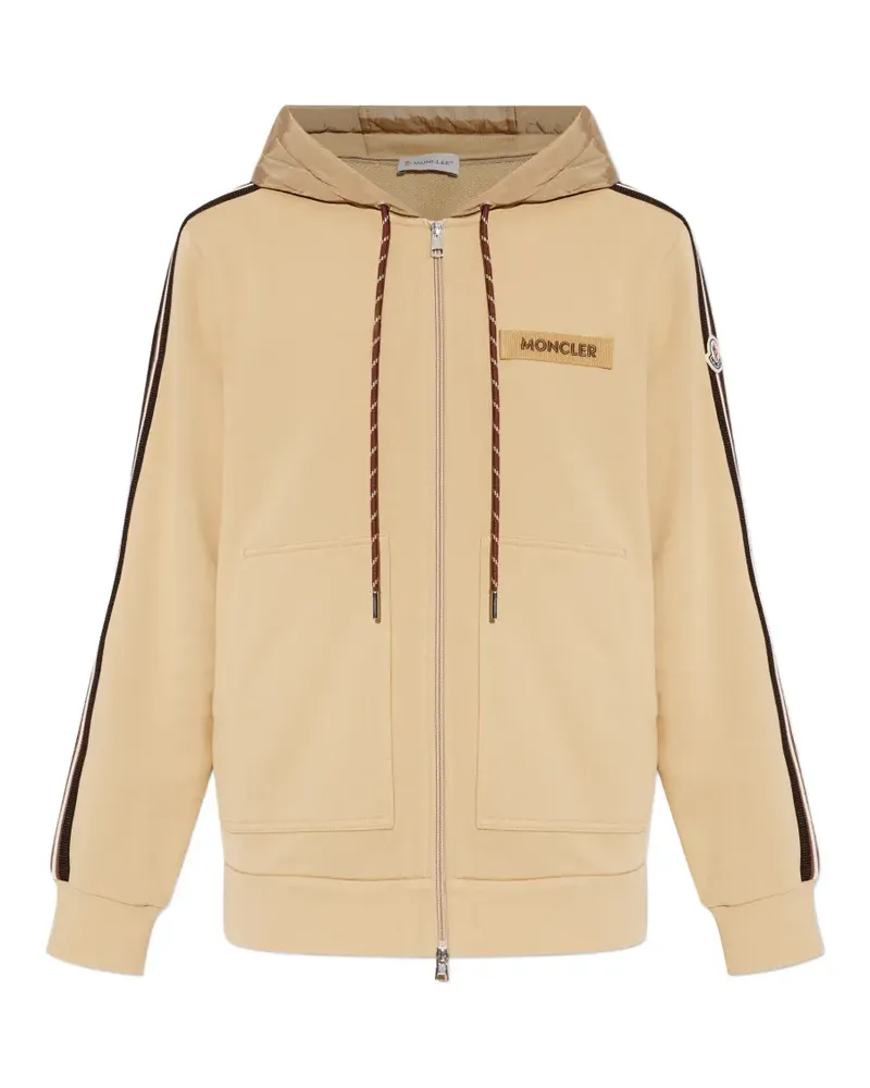 Moncler striped logo-detail zip-up cotton hoodie - Nude Nude