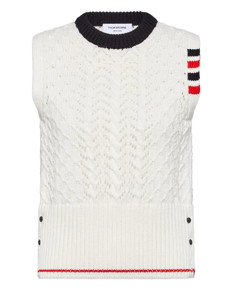 Thom Browne 4-Bar-Pullunder aus Merinowolle mit Zopfmuster - Weiß Weiß