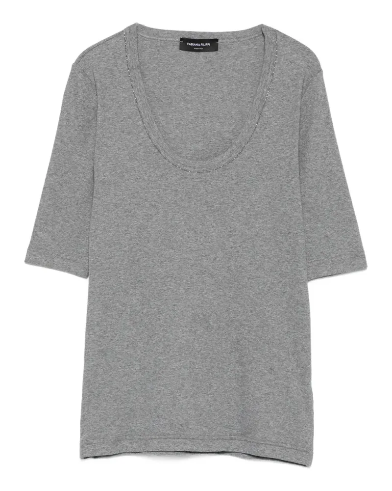 Fabiana Filippi Verziertes T-Shirt mit U-Ausschnitt - Grau Grau