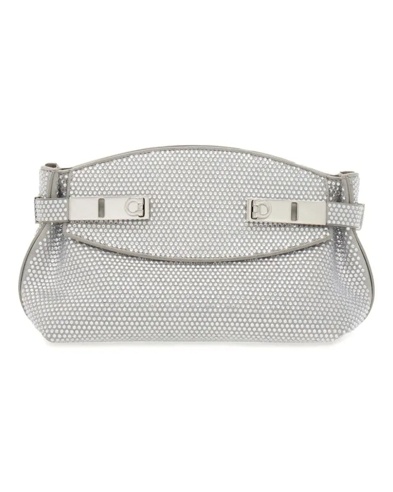 Ferragamo Hug Clutch mit Kristallen - Grau Grau