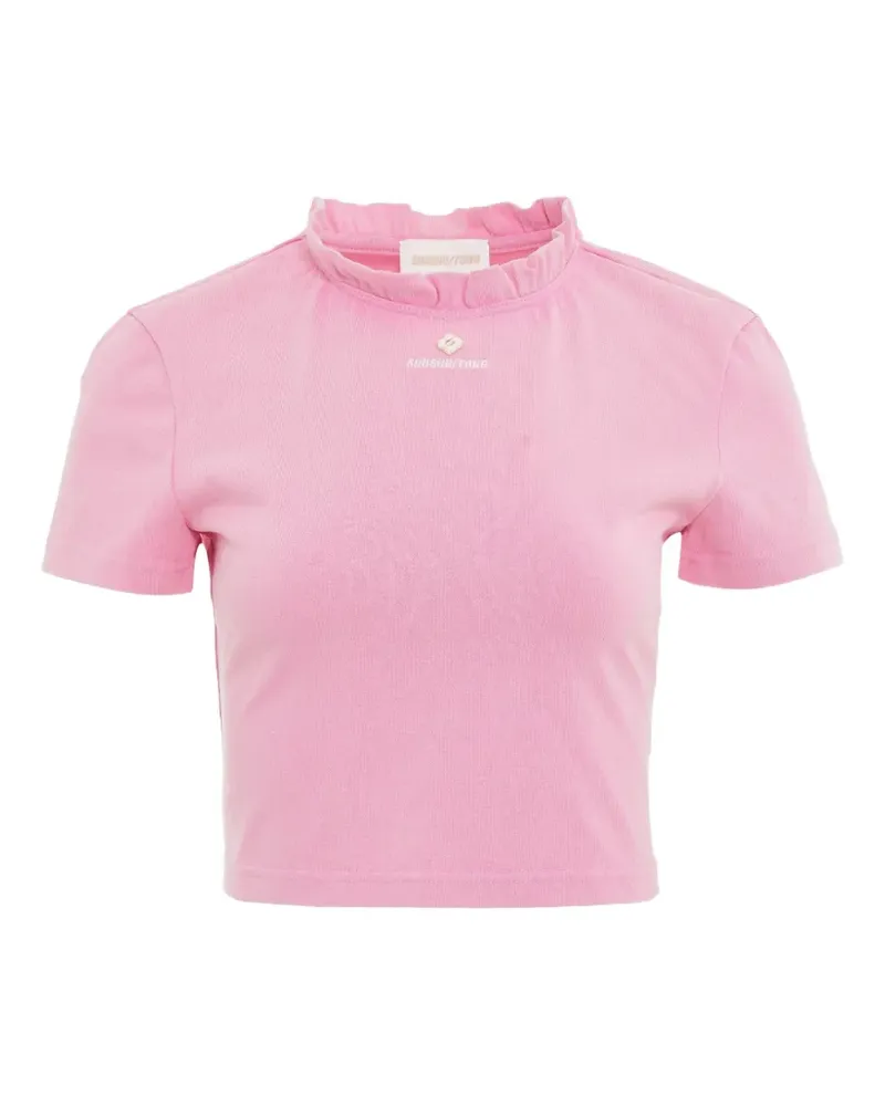 SHUSHU/TONG Cropped-T-Shirt mit Rüschenkragen - Rosa Rosa