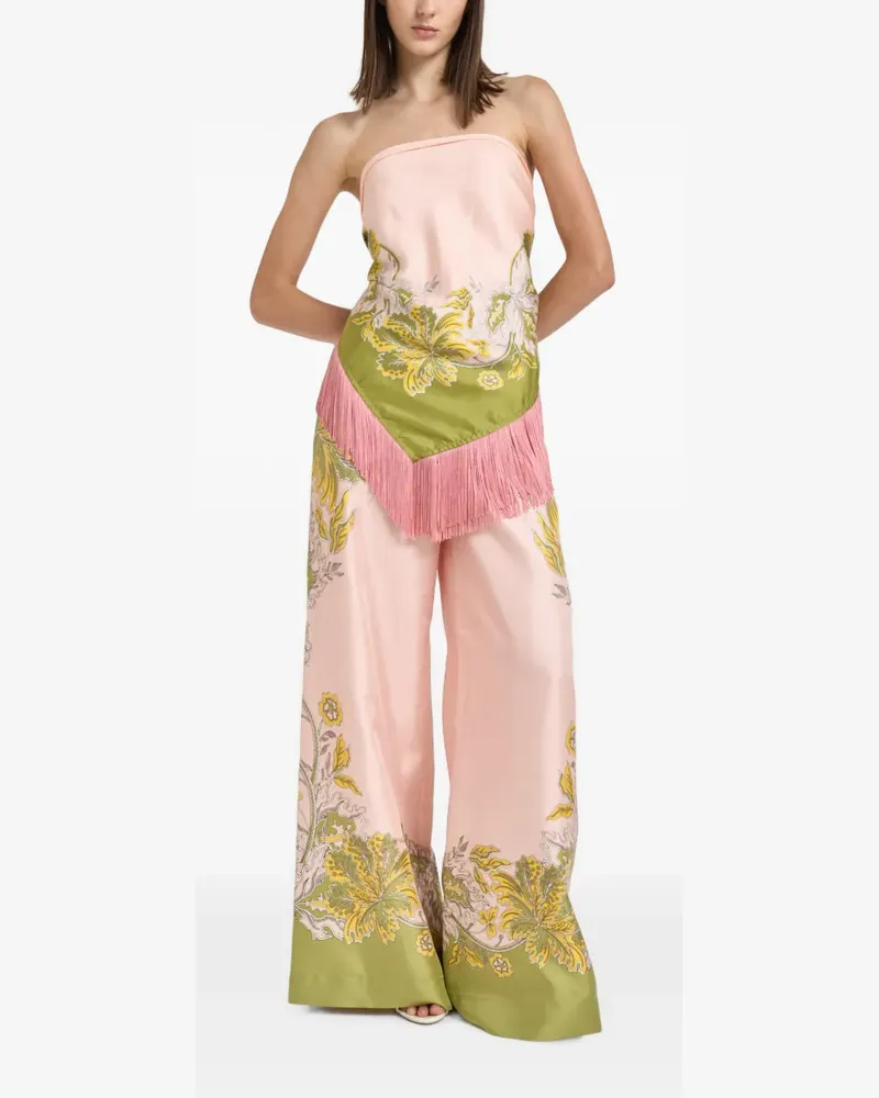 La DoubleJ floral-print fringed scarf - Rosa Rosa