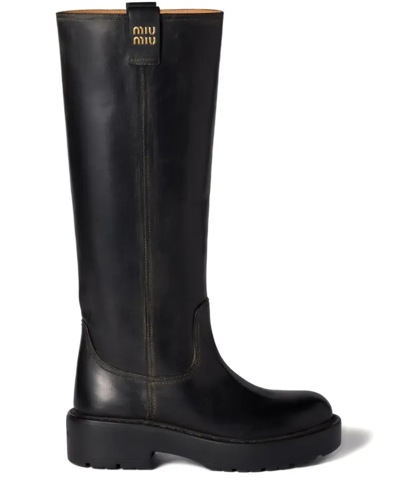 Miu Miu logo-detail leather boots - Schwarz Schwarz