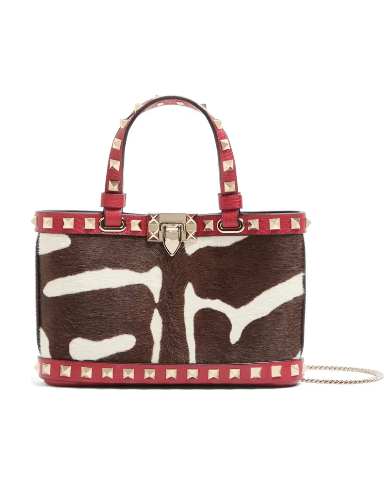 Valentino Garavani Rockstud mini shopping bag in pony-effect calfskin - Braun Braun
